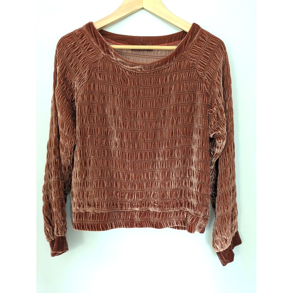 Love Sam Anthropologie Astrid Womens Rust Silk Velvet Smocked Cropped Blouse S